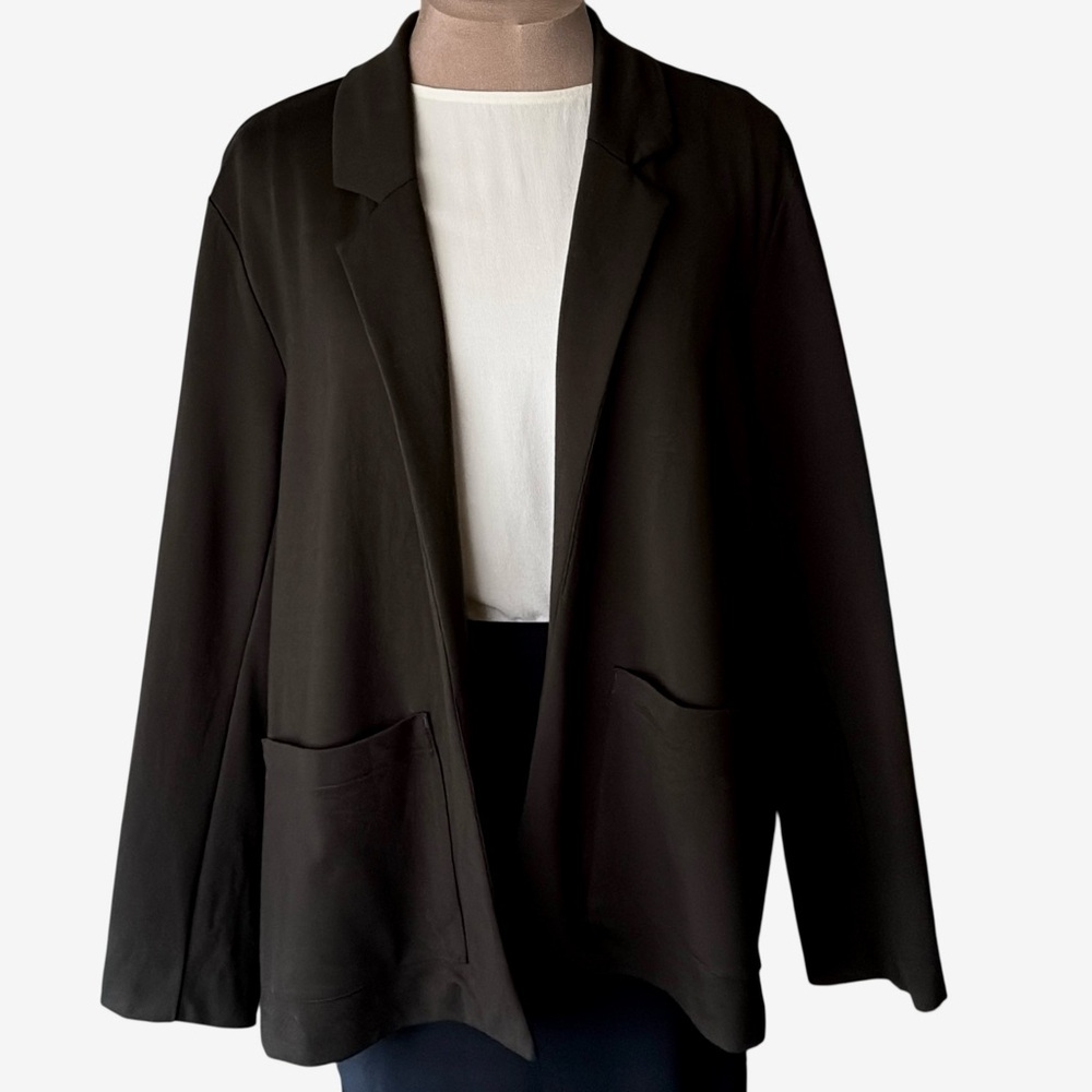 Eileen Fisher Flex Ponte Blazer Size XL Brown Notch Collar Open Jacket Washable